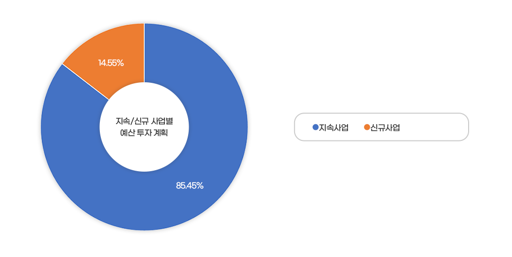 지속/신규 사업별 예산 투자 계획에 대한 원형 차트 이미지