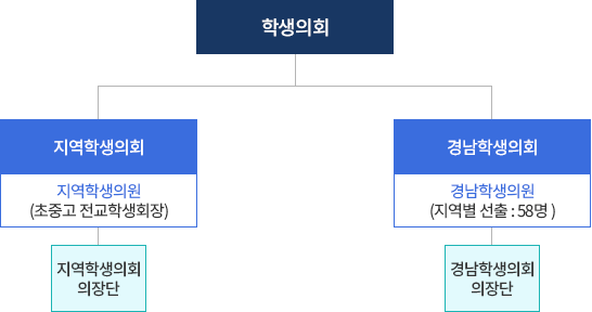 학생의회 - 지역학생의회 : 지역학생의원(초중고 전교학생회장) - 지역학생의회의장단 /경남학생의회 : 경남학생의원(지역별 선출 : 58명) - 경남학생의회의장단